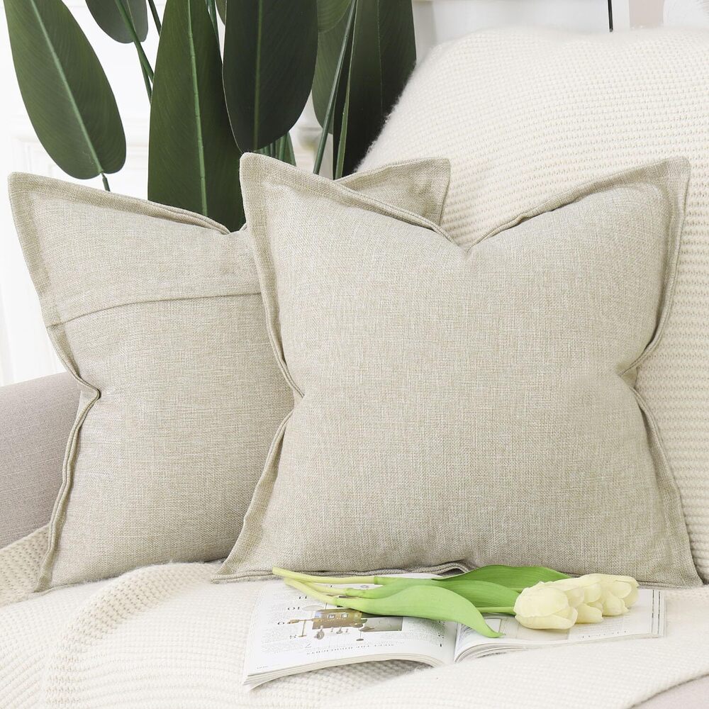 5371 Set of 2 Linen Throw Pillow Covers with Broad Edge Soft Boho